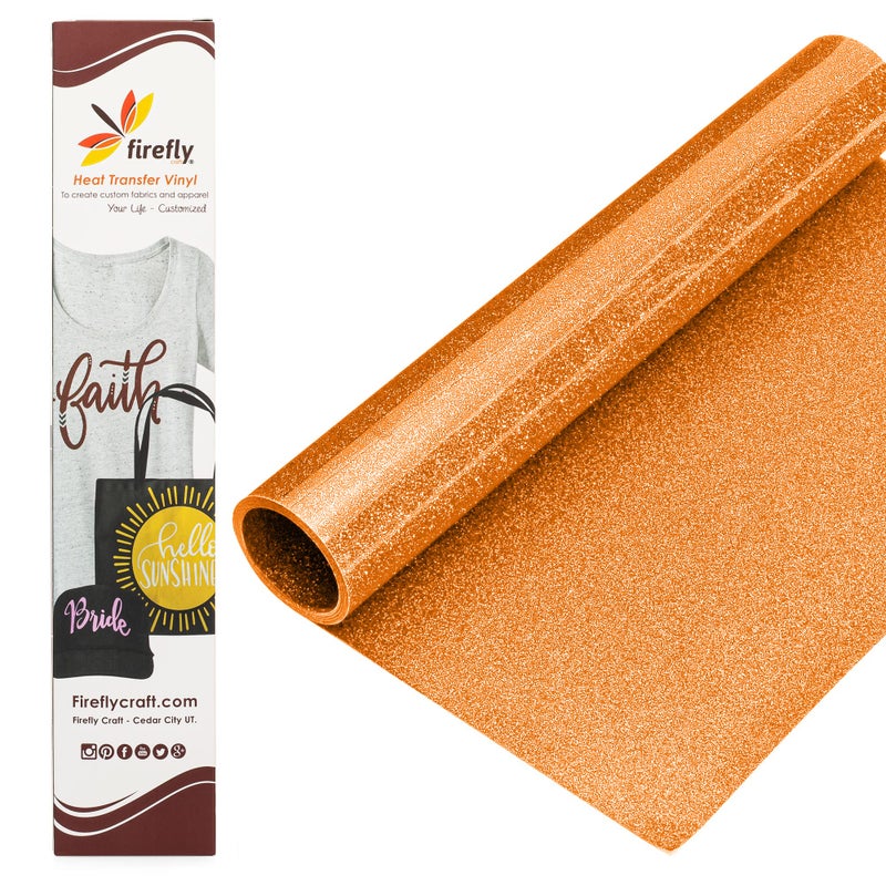 Firefly Craft Glitter Neon Orange - Heat Transfer Vinyl - Iron On Fabric Sheets for Shirt Transfers - Vinyl for Cricut - Heat Press Vinyl - Single Colors or Bundle Multipack- 1 Piece (12" X 20") - Image 1